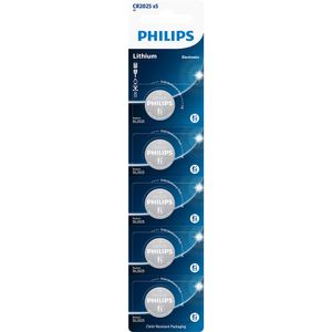Bateria Philips do tipo moeda CR2025 3V lítio com pack 5 unidades CR2025P5B/59
