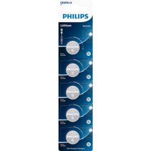 Bateria Philips do tipo moeda CR2016 3V lítio com pack 5 unidades CR2016P5B/59