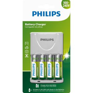 Carregador Philips bivolt de pilha recarregável AA e AAA inclui 4 pilhas AA 2.450mAh