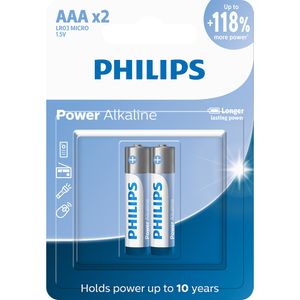Pilha Philips alcalina AAA 1.5V com 2 unidades LR03P2B/59
