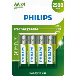 Pilha Philips recarregável AA 1.2V 2.500mAh com 4 unidades R6B4RTU25/59