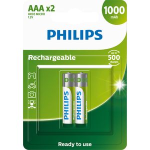 Pilha Philips recarregável AAA 1.2V 1.000mAh com 2 unidades R03B2RTU10/59