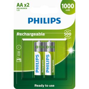 Pilha Philips recarregável AA 1.2V 1.000mAh com 2 unidades R6B2RTU10/59