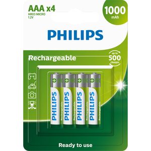 Pilha Philips recarregável AAA 1.2V 1.000mAh com 4 unidades R03B4RTU10/59
